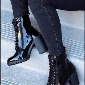 Fashion Nova Glossy Black Heeled Boots